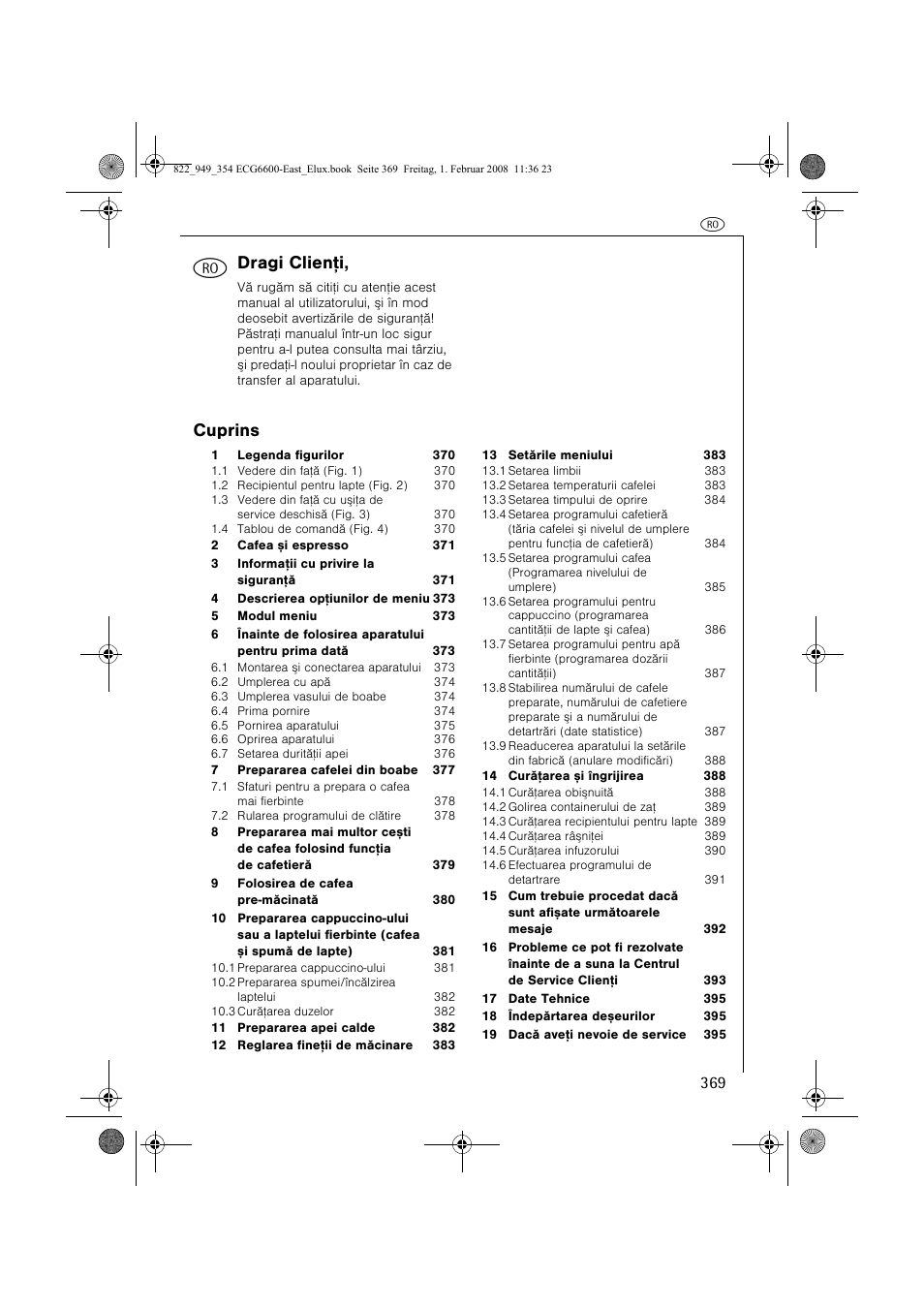 Dragi clienþi, Cuprins | Electrolux ECG6600 User Manual | Page 369 / 616