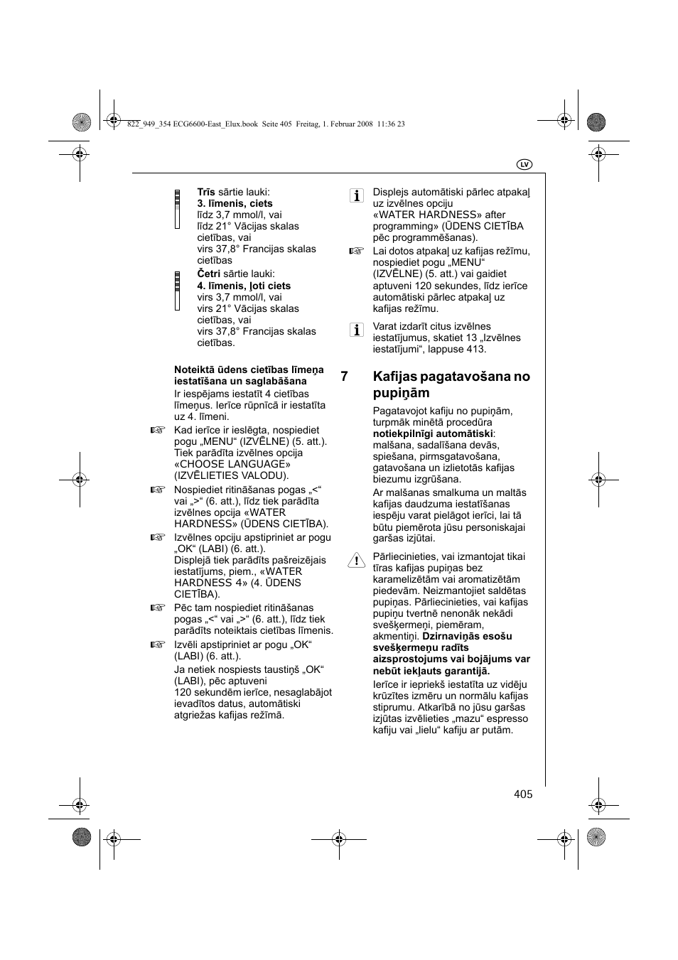 7kafijas pagatavošana no pupiņām | Electrolux ECG6600 User Manual | Page 405 / 616