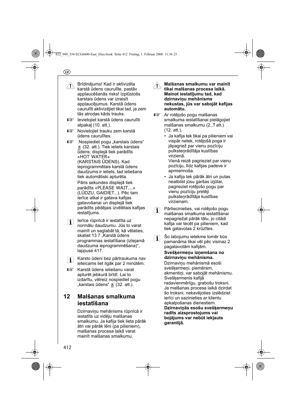 12 malšanas smalkuma iestatīšana | Electrolux ECG6600 User Manual | Page 412 / 616