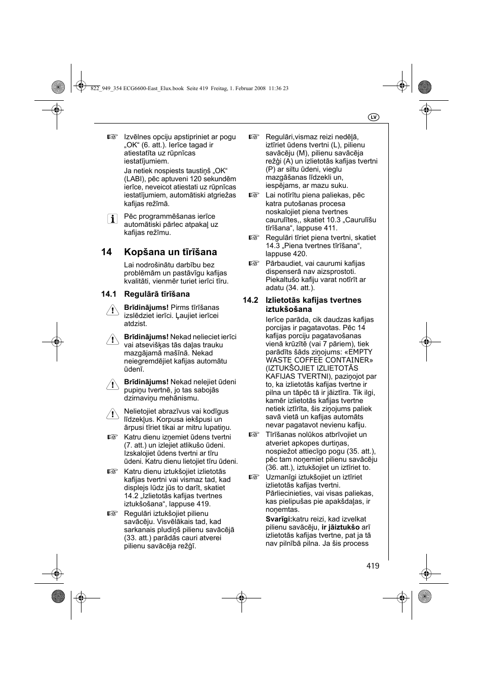 14 kopšana un tīrīšana | Electrolux ECG6600 User Manual | Page 419 / 616