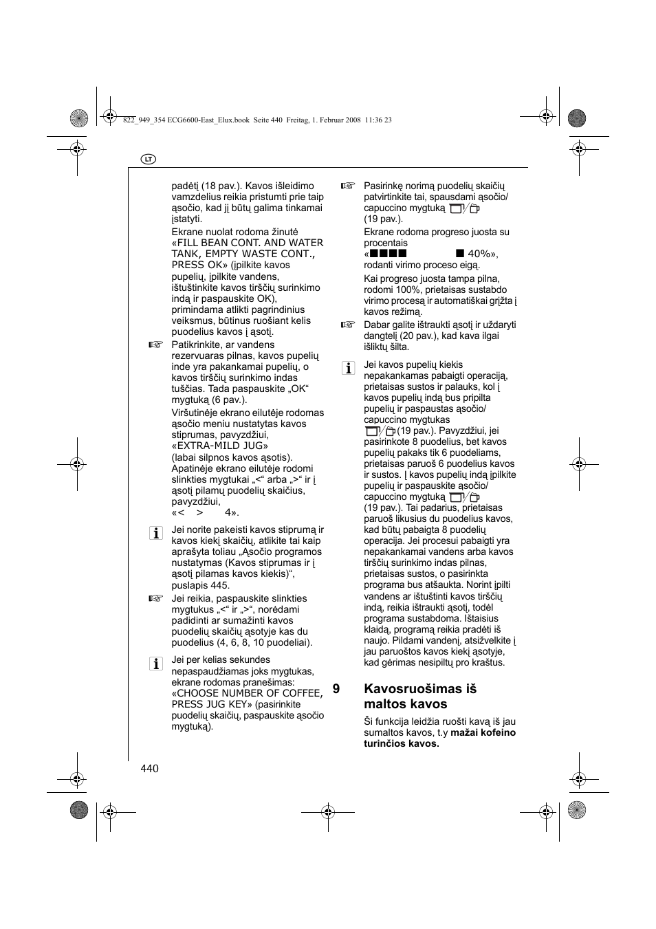 9kavosruošimas iš maltos kavos | Electrolux ECG6600 User Manual | Page 440 / 616