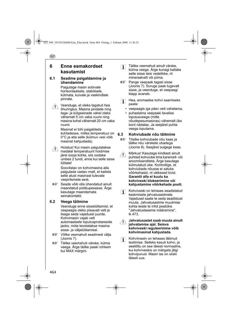 6enne esmakordset kasutamist | Electrolux ECG6600 User Manual | Page 464 / 616