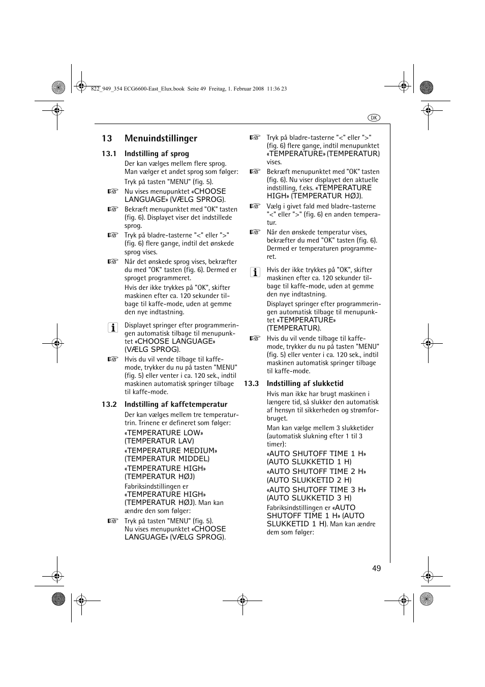 13 menuindstillinger | Electrolux ECG6600 User Manual | Page 49 / 616