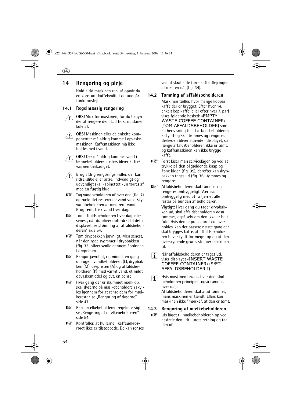 14 rengøring og pleje | Electrolux ECG6600 User Manual | Page 54 / 616