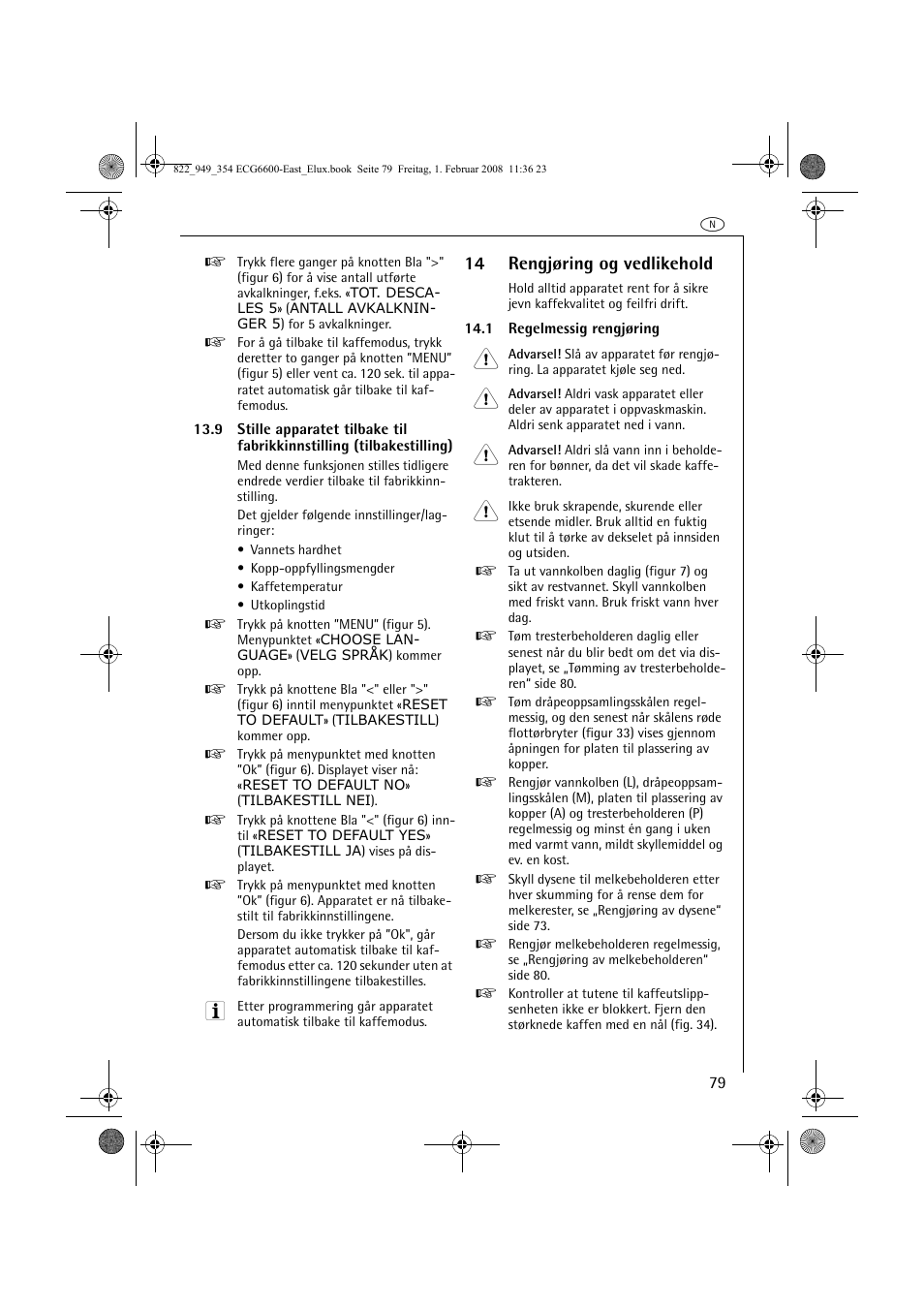 14 rengjøring og vedlikehold | Electrolux ECG6600 User Manual | Page 79 / 616