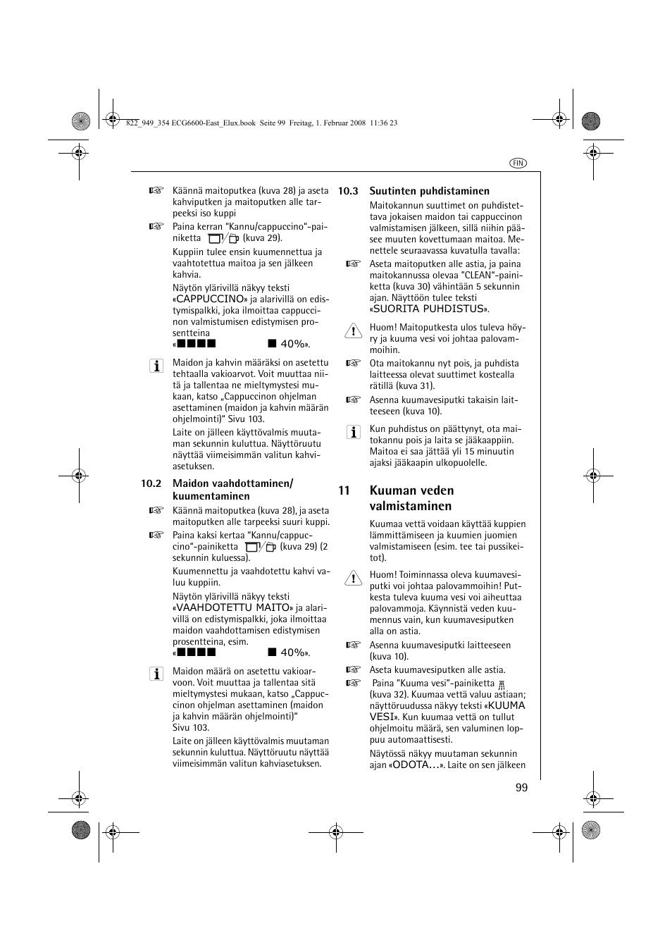 11 kuuman veden valmistaminen | Electrolux ECG6600 User Manual | Page 99 / 616