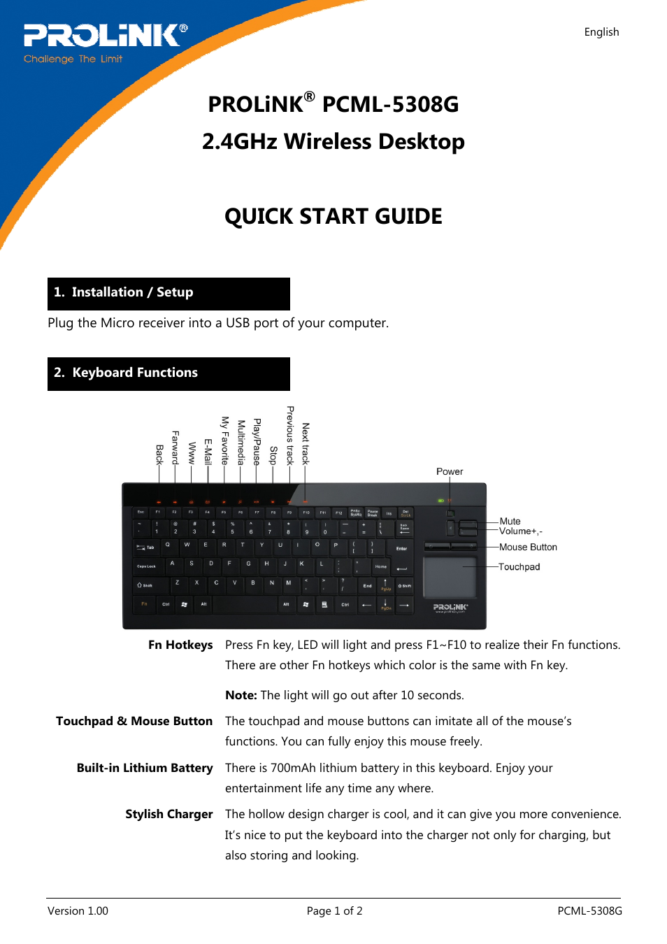 PROLiNK PCML-5308G User Manual | 4 pages