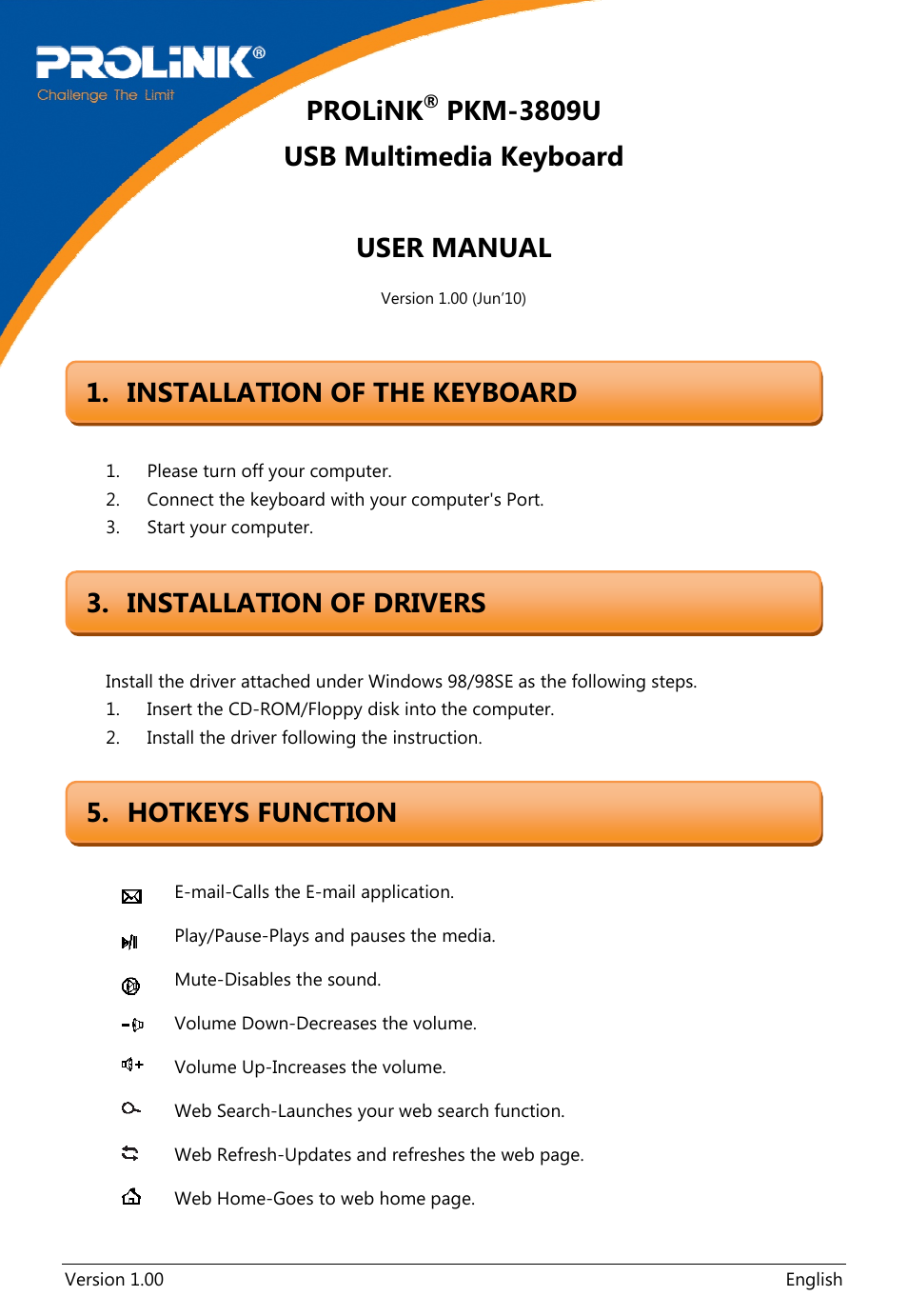 PROLiNK PKM3809U User Manual | 4 pages