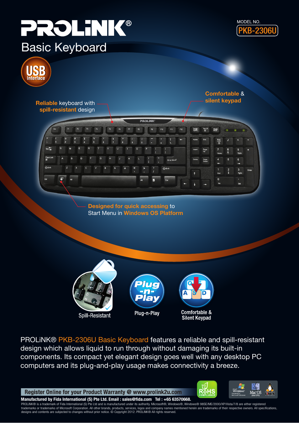 PROLiNK PKB-2306U User Manual | 1 page