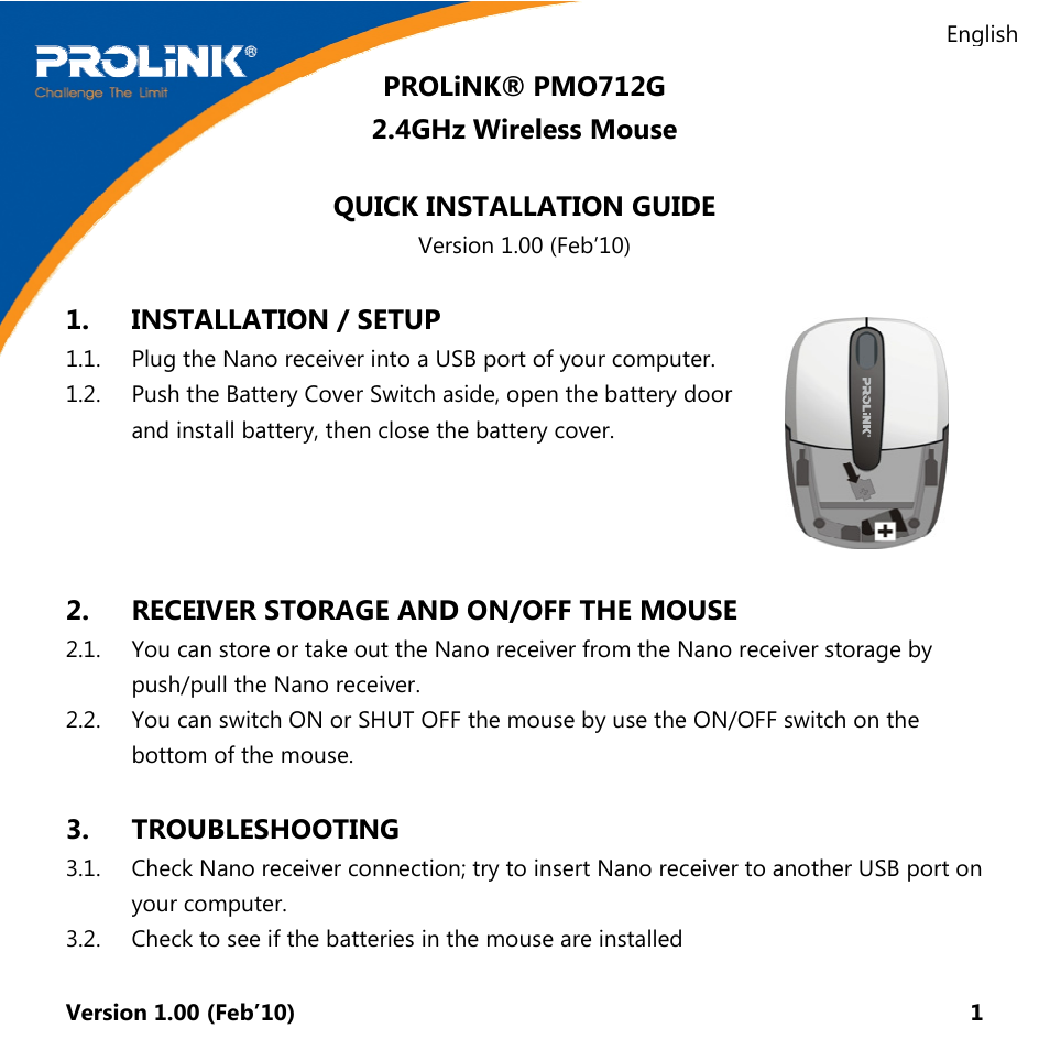 PROLiNK PMO712G User Manual | 4 pages