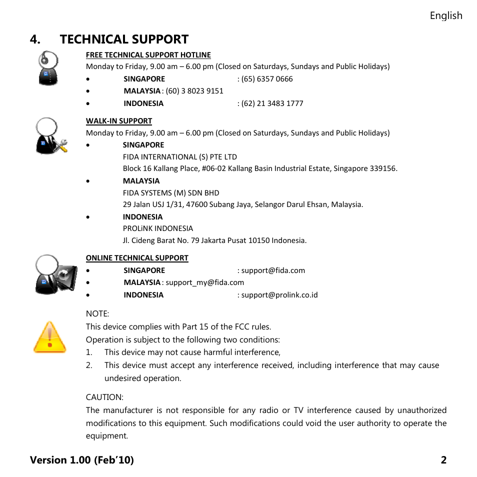 Technical support | PROLiNK PMO712G User Manual | Page 2 / 4