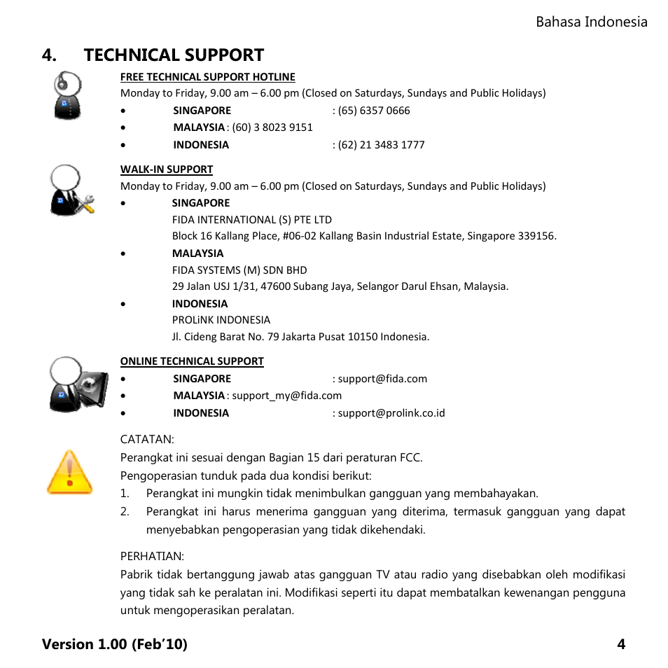 Technical support | PROLiNK PMO712G User Manual | Page 4 / 4