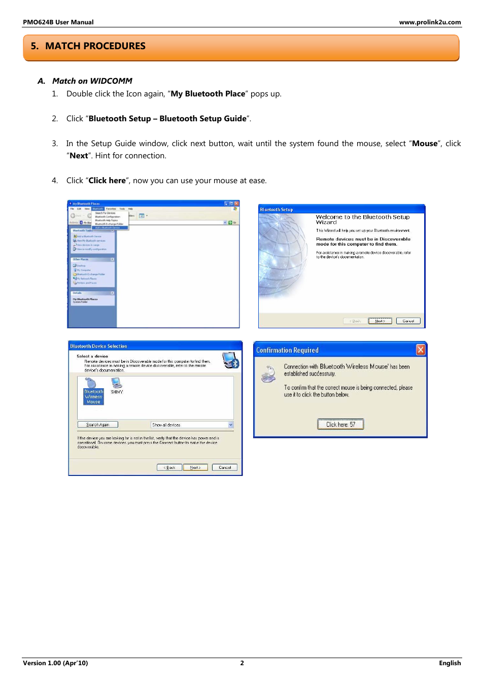 Match procedures | PROLiNK PMO624B User Manual | Page 2 / 5