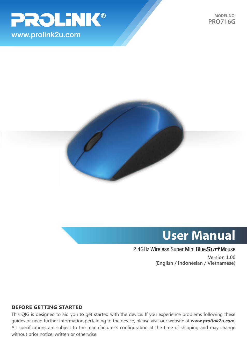 PROLiNK PMO716G User Manual | 8 pages