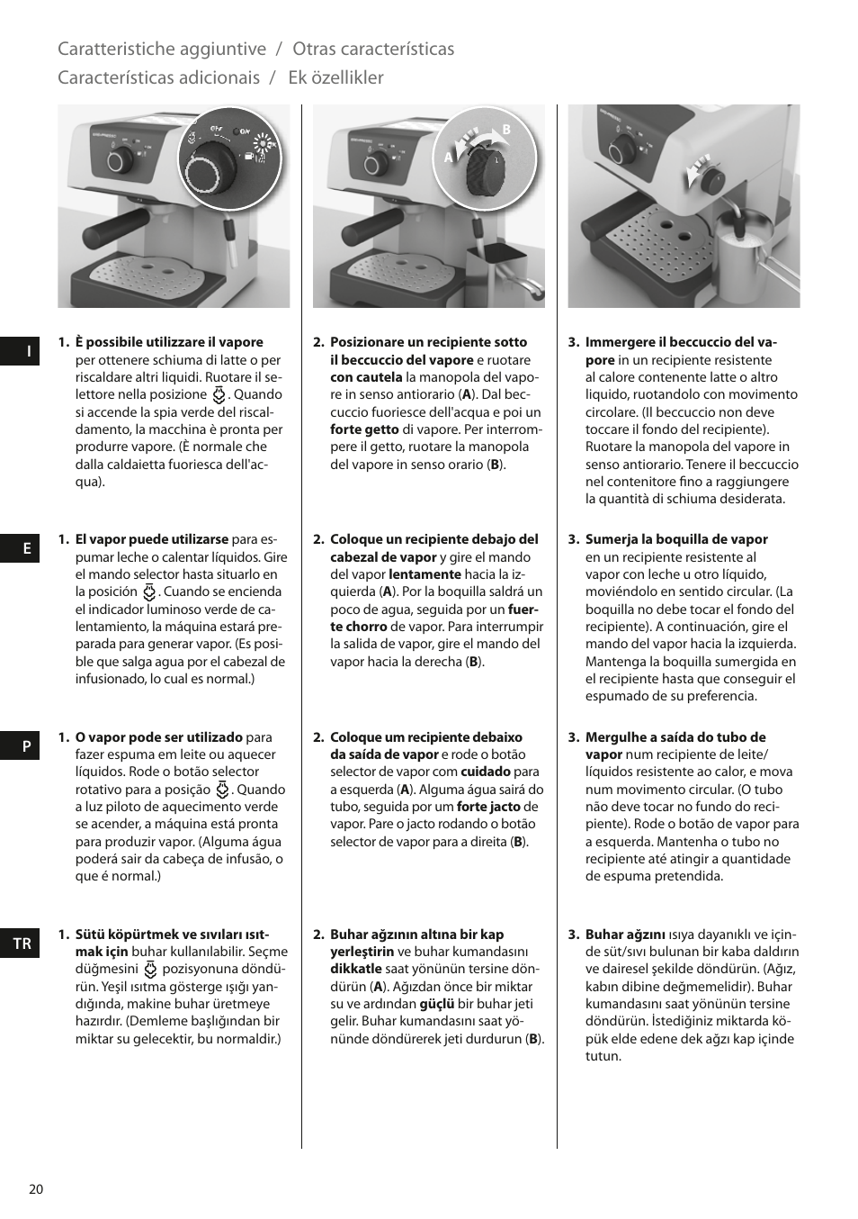Caratteristiche aggiuntive, Otras características, Características adicionais | Ek özellikler | Electrolux EEA110 User Manual | Page 20 / 88