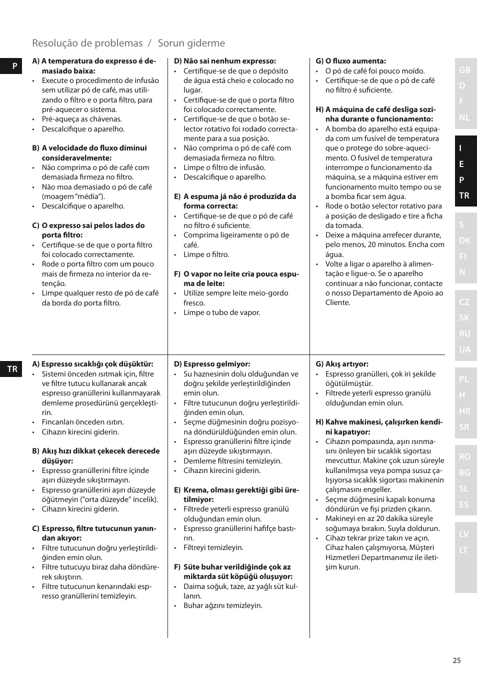 Resolução de problemas, Sorun giderme | Electrolux EEA110 User Manual | Page 25 / 88