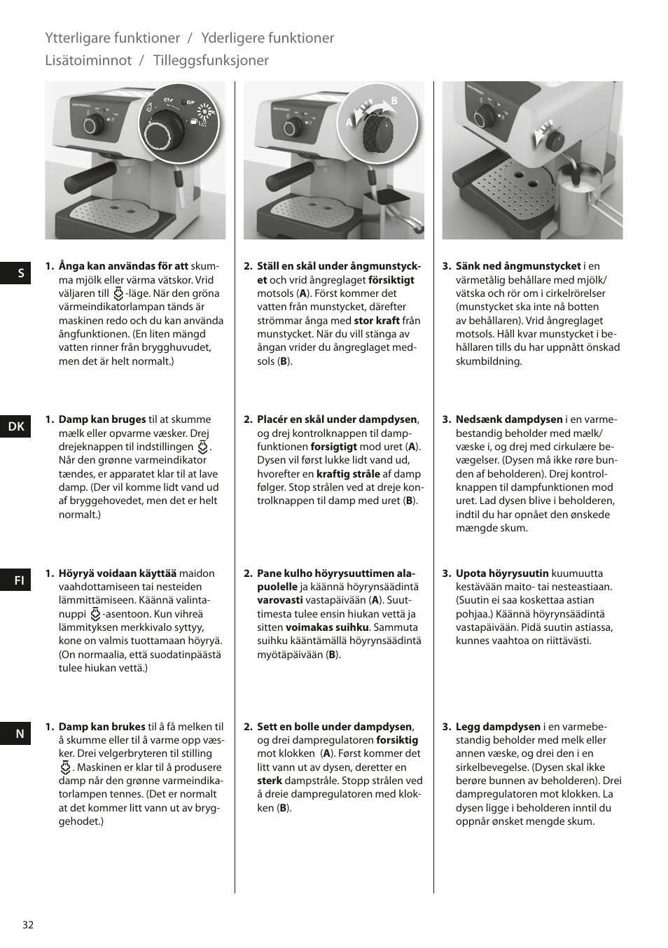 Ytterligare funktioner, Yderligere funktioner, Lisätoiminnot | Tilleggsfunksjoner | Electrolux EEA110 User Manual | Page 32 / 88