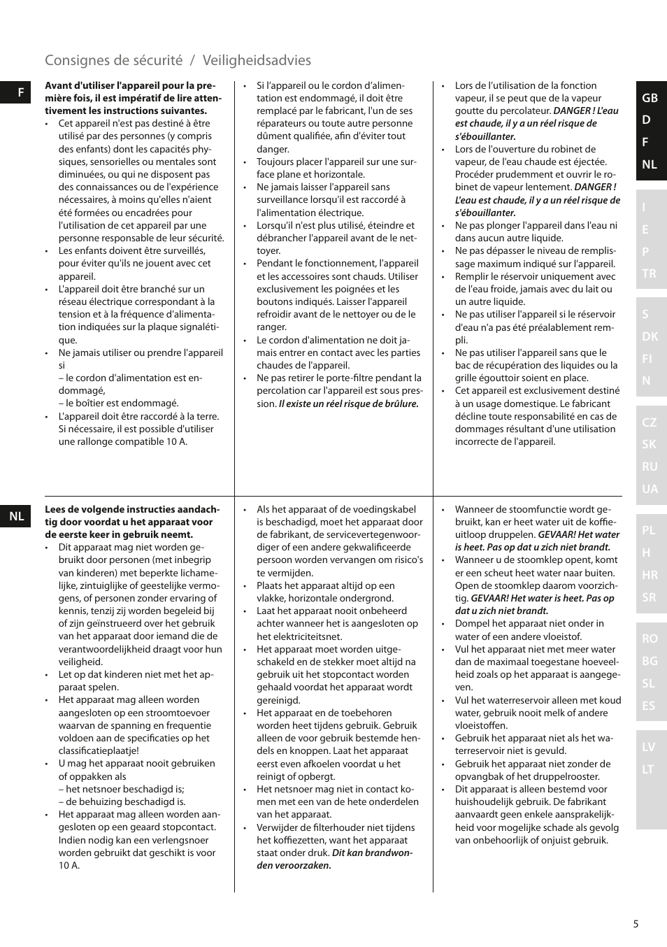 Consignes de sécurité, Veiligheidsadvies | Electrolux EEA110 User Manual | Page 5 / 88