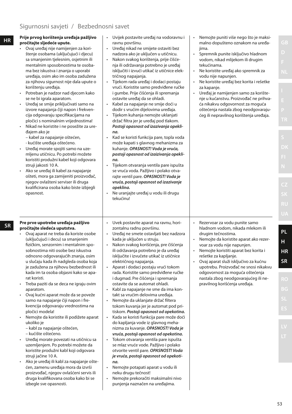 Sigurnosni savjeti, Bezbednosni savet | Electrolux EEA110 User Manual | Page 53 / 88