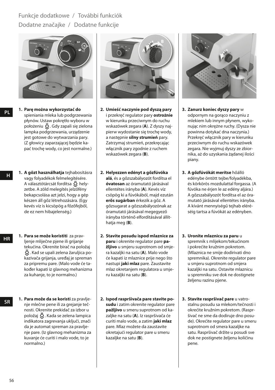 Funkcje dodatkowe, További funkciók, Dodatne značajke | Dodatne funkcije | Electrolux EEA110 User Manual | Page 56 / 88