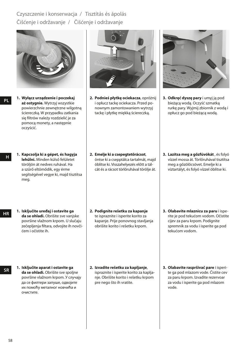 Czyszczenie i konserwacja, Tisztítás és ápolás, Čišćenje i održavanje | Electrolux EEA110 User Manual | Page 58 / 88