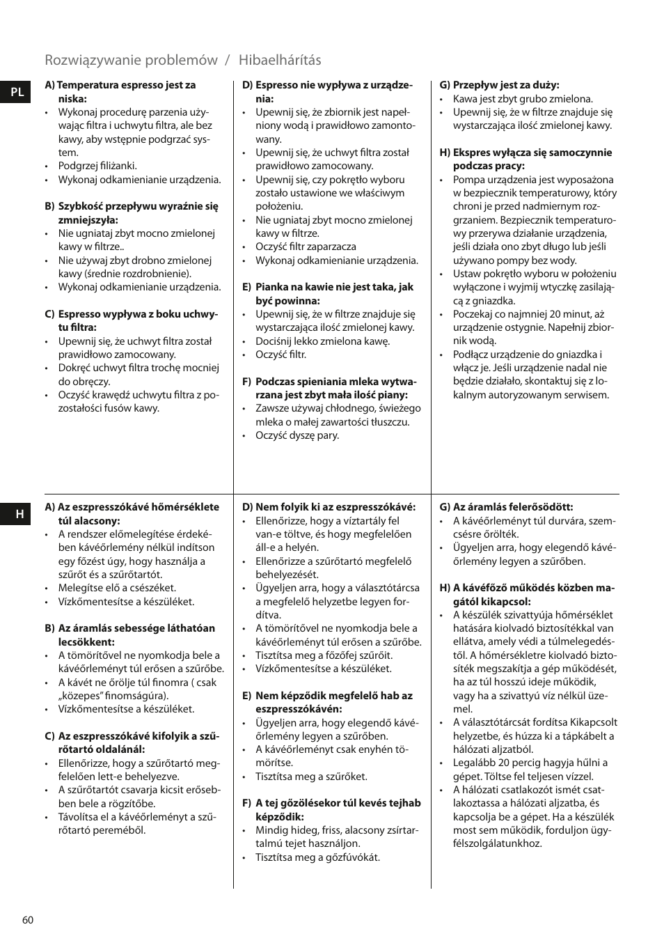 Rozwiązywanie problemów / hibaelhárítás | Electrolux EEA110 User Manual | Page 60 / 88