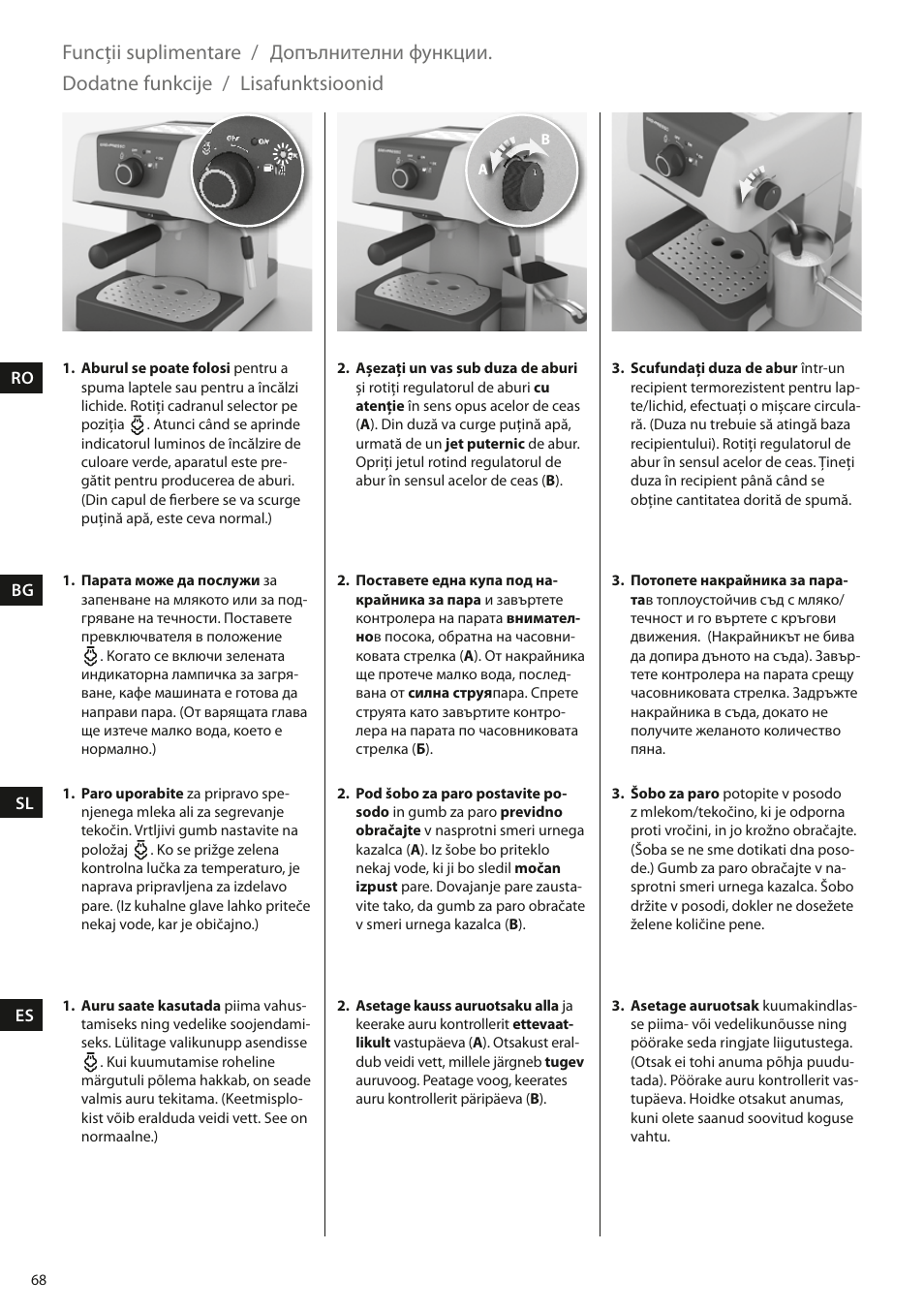 Funcții suplimentare, Допълнителни функции, Dodatne funkcije | Lisafunktsioonid | Electrolux EEA110 User Manual | Page 68 / 88