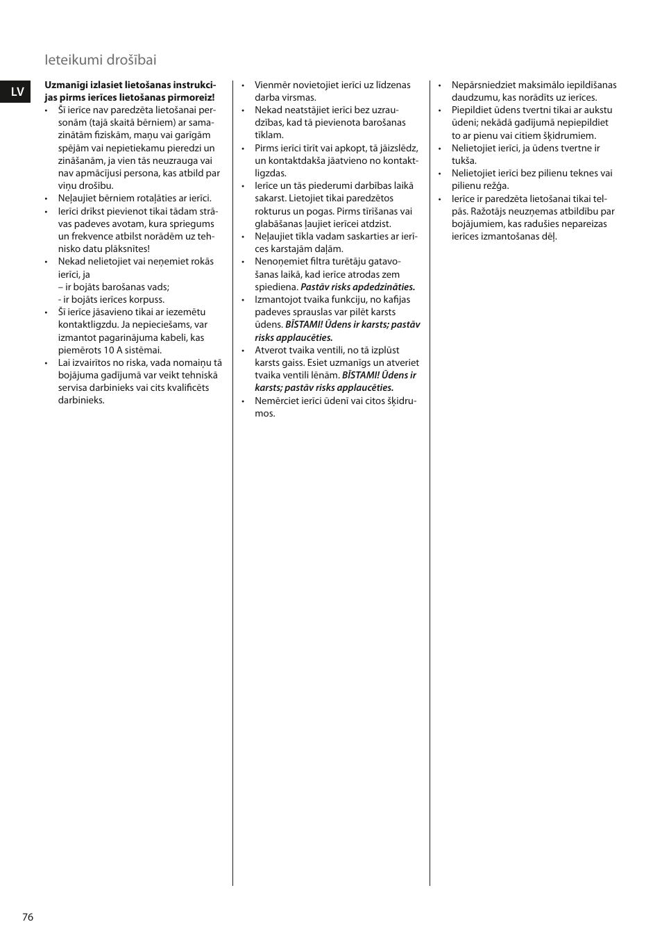 Ieteikumi drošībai | Electrolux EEA110 User Manual | Page 76 / 88