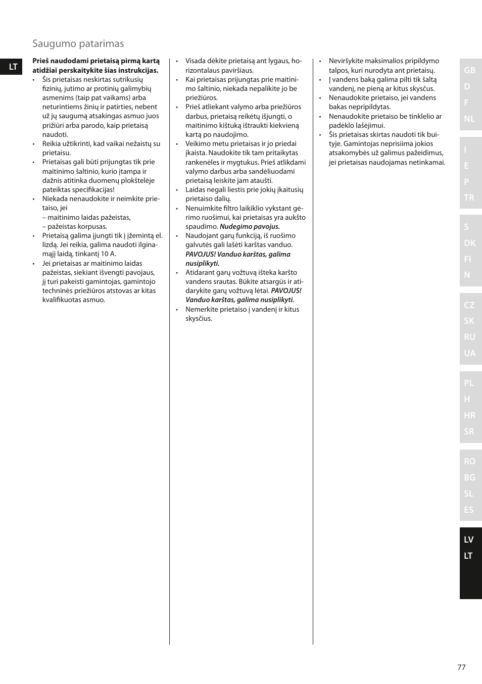 Saugumo patarimas | Electrolux EEA110 User Manual | Page 77 / 88