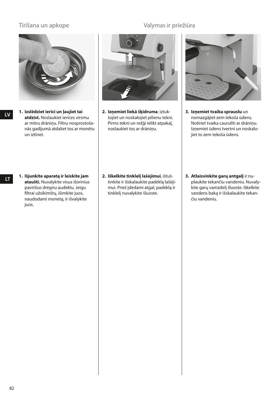 Tīrīšana un apkope, Valymas ir priežiūra | Electrolux EEA110 User Manual | Page 82 / 88