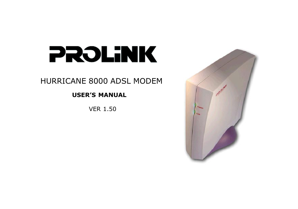 PROLiNK HURRICANE 8000 ADSL MODEM User Manual | 30 pages