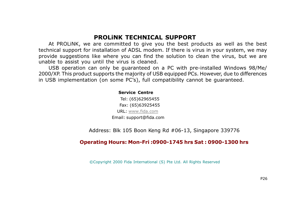 PROLiNK HURRICANE 8000 ADSL MODEM User Manual | Page 29 / 30