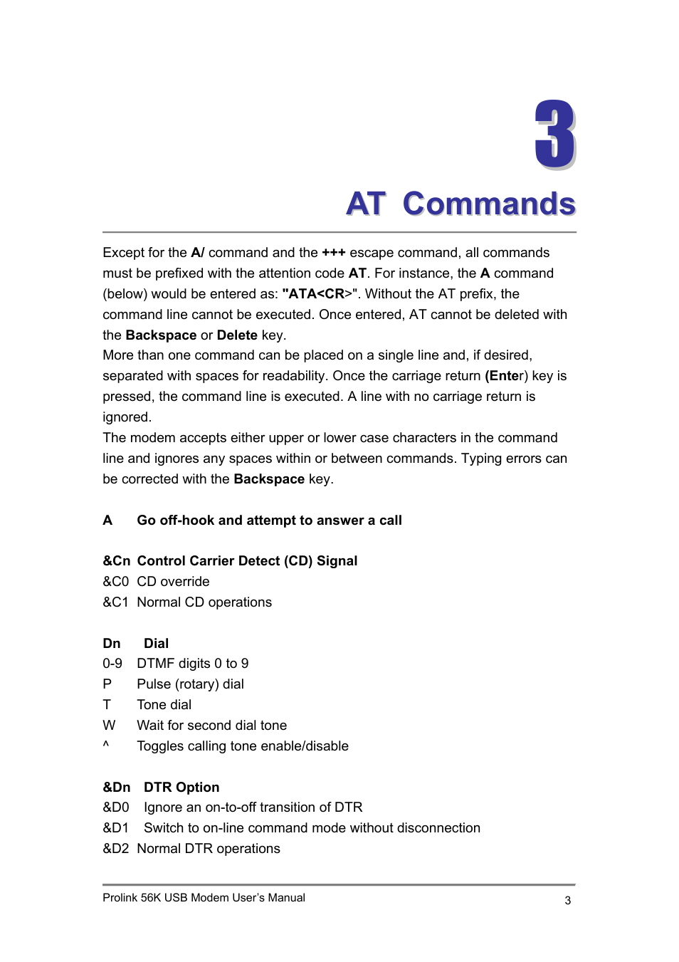 3 at commands | PROLiNK 1456U PROLiNK 56K USB Modem User Manual | Page 4 / 11