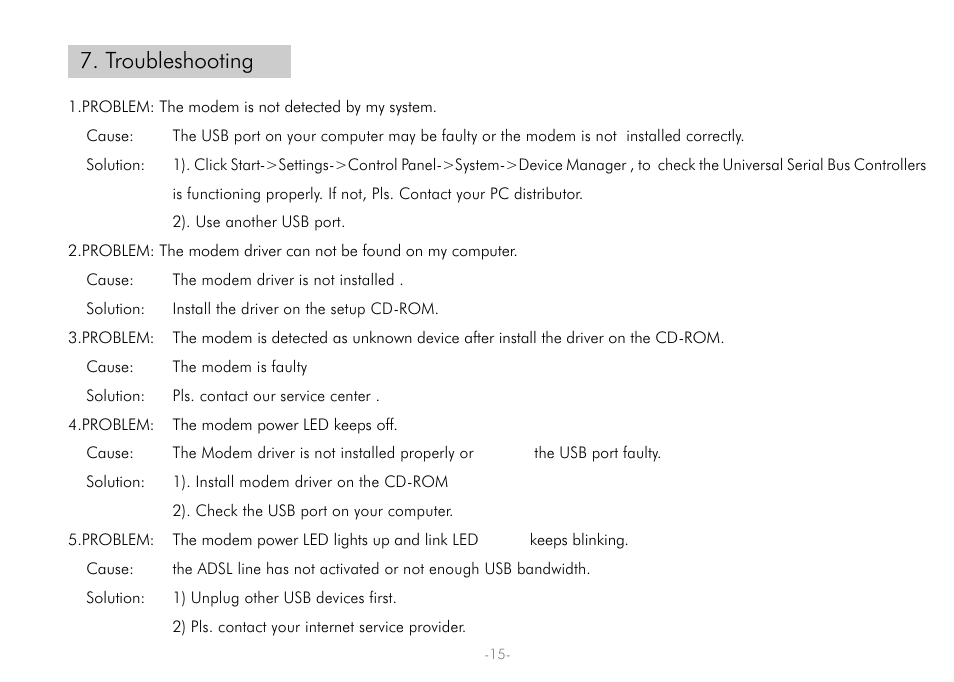 Troubleshooting | PROLiNK Hurricane 7000 User Manual | Page 17 / 21