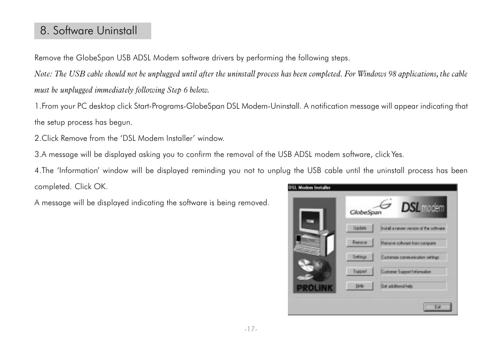 Software uninstall | PROLiNK Hurricane 7000 User Manual | Page 19 / 21