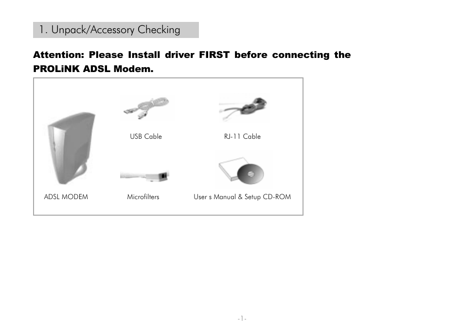 Unpack/accessory checking | PROLiNK Hurricane 7000 User Manual | Page 3 / 21