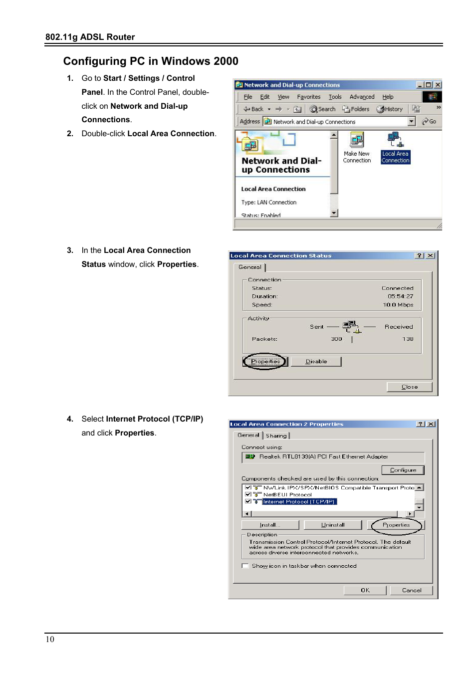Configuring pc in windows 2000 | PROLiNK Hurricane 9000G User Manual | Page 14 / 62