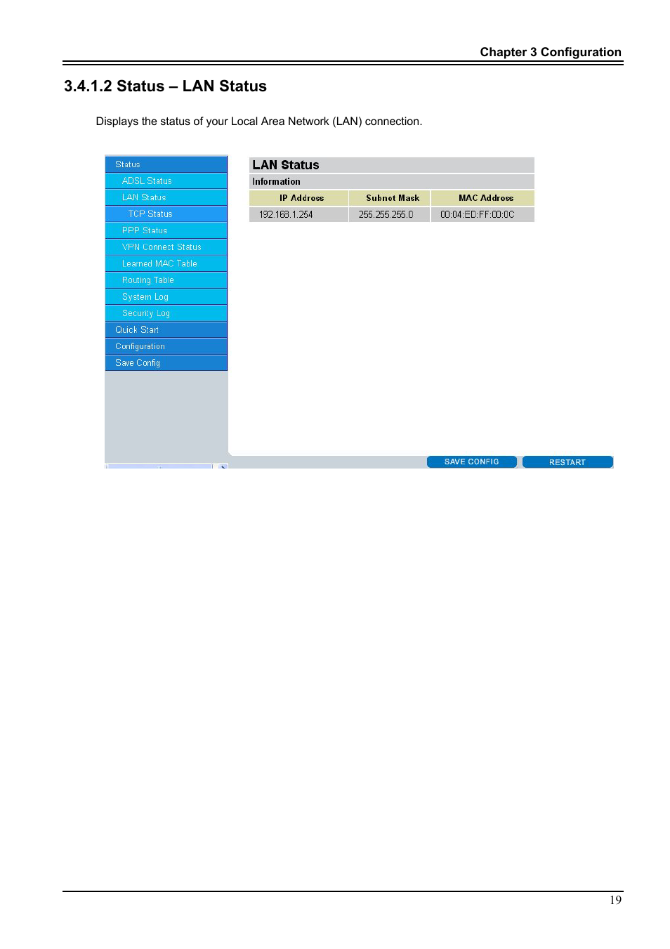 2 status – lan status | PROLiNK Hurricane 9000G User Manual | Page 23 / 62