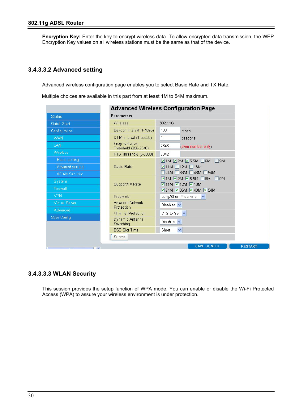 2 advanced setting, 3 wlan security | PROLiNK Hurricane 9000G User Manual | Page 34 / 62