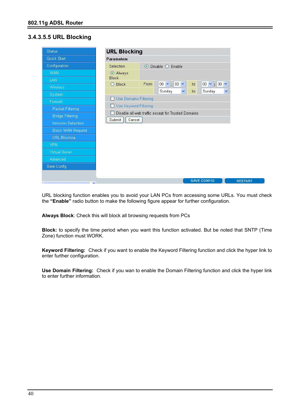 5 url blocking | PROLiNK Hurricane 9000G User Manual | Page 44 / 62