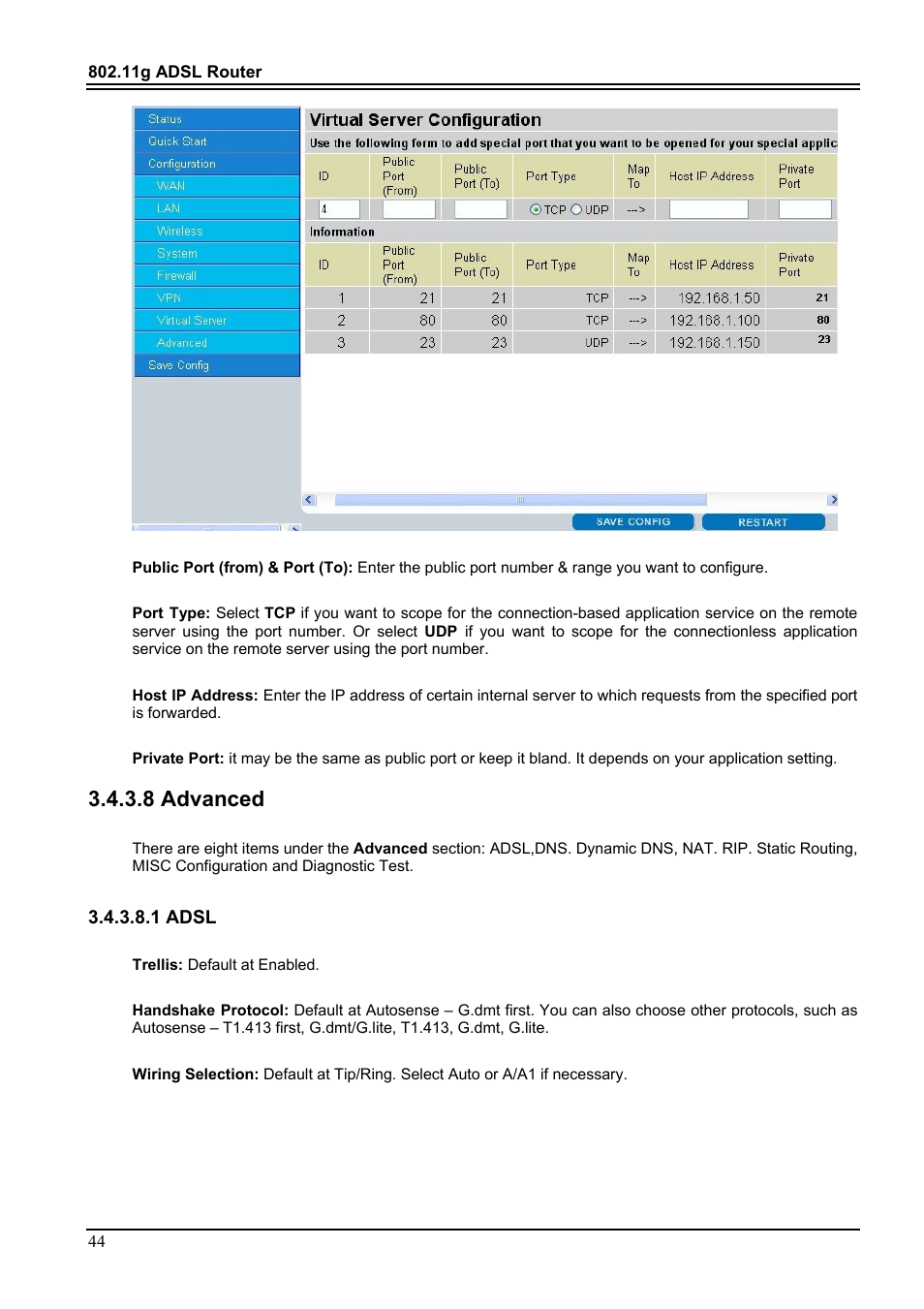 8 advanced, 1 adsl | PROLiNK Hurricane 9000G User Manual | Page 48 / 62