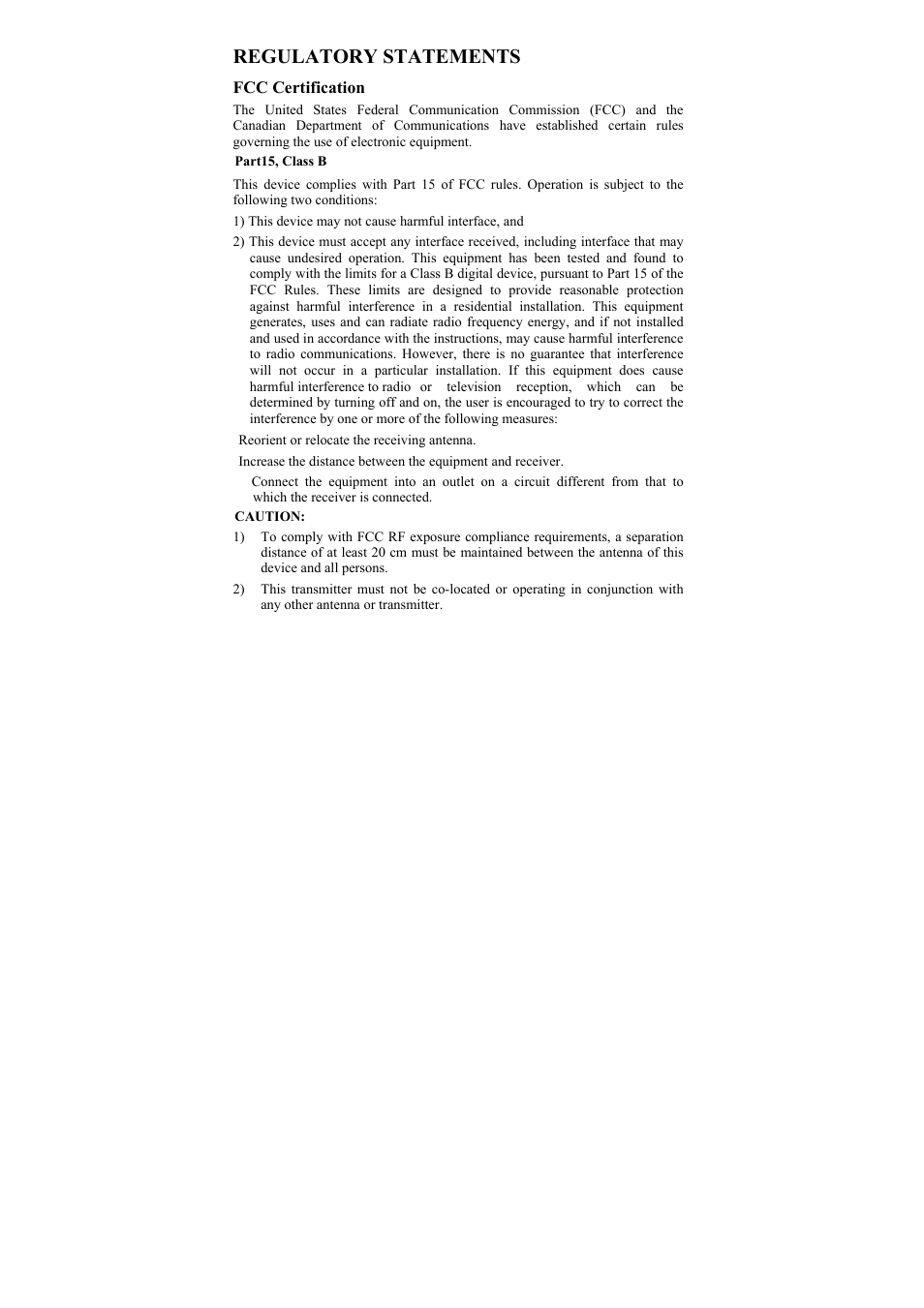 Regulatory statements | PROLiNK WG3000 Wireless LAN Card 802.11g User Manual | Page 2 / 36