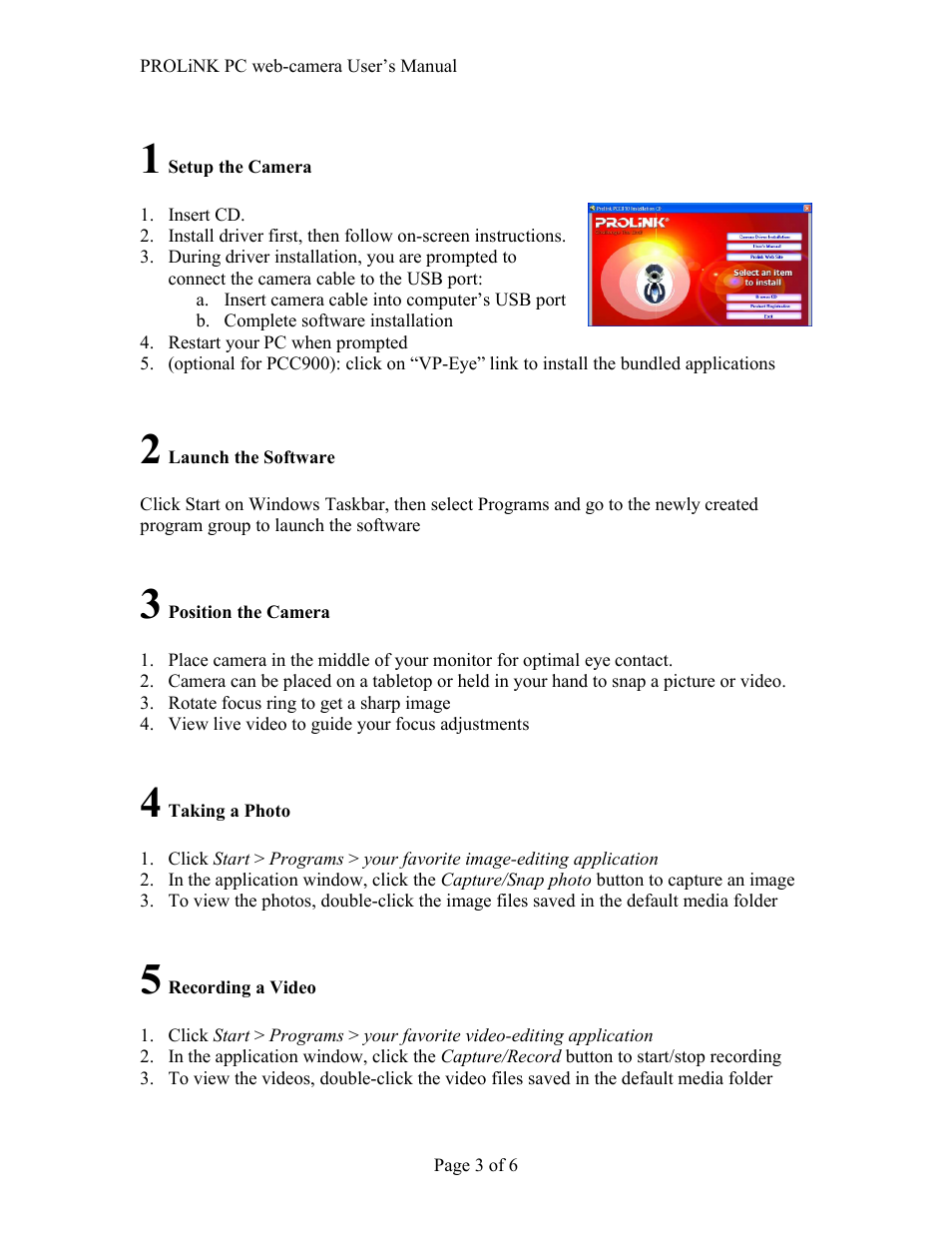 PROLiNK PCC900 PROLiNK PC camera User Manual | Page 3 / 6