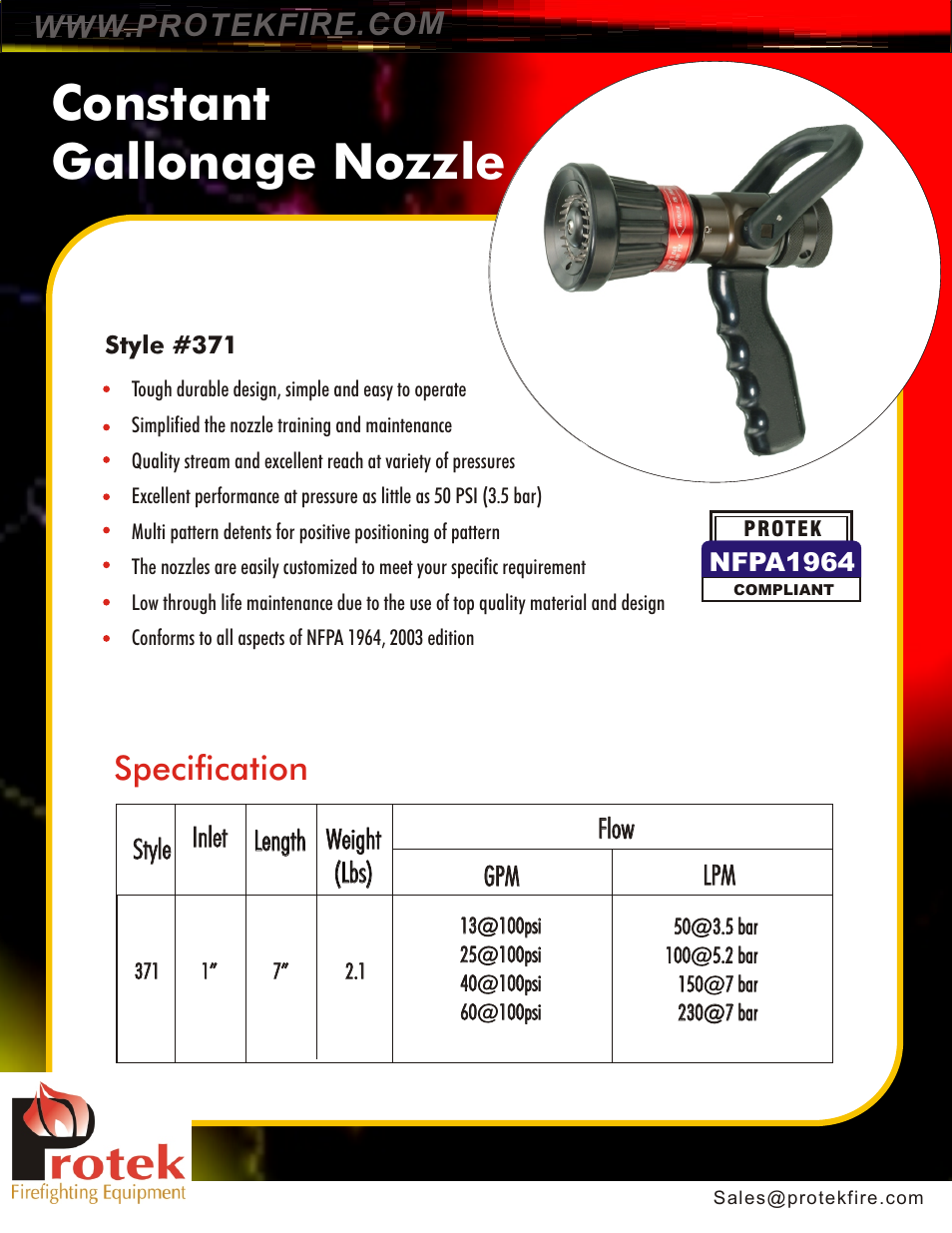 Protek 371 1 Constant Gallonage User Manual | 2 pages