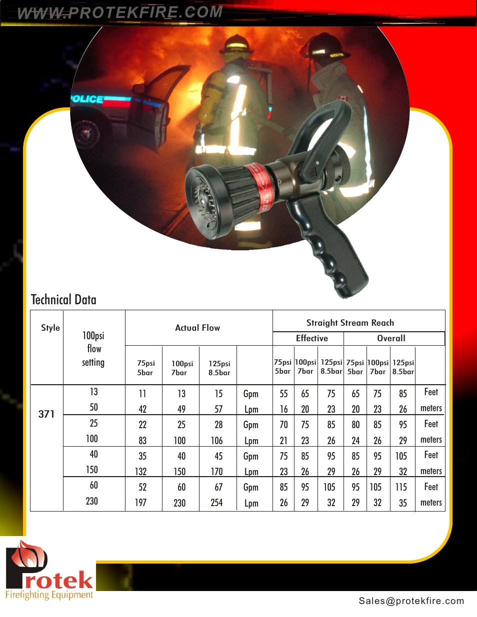 Technical data | Protek 371 1 Constant Gallonage User Manual | Page 2 / 2