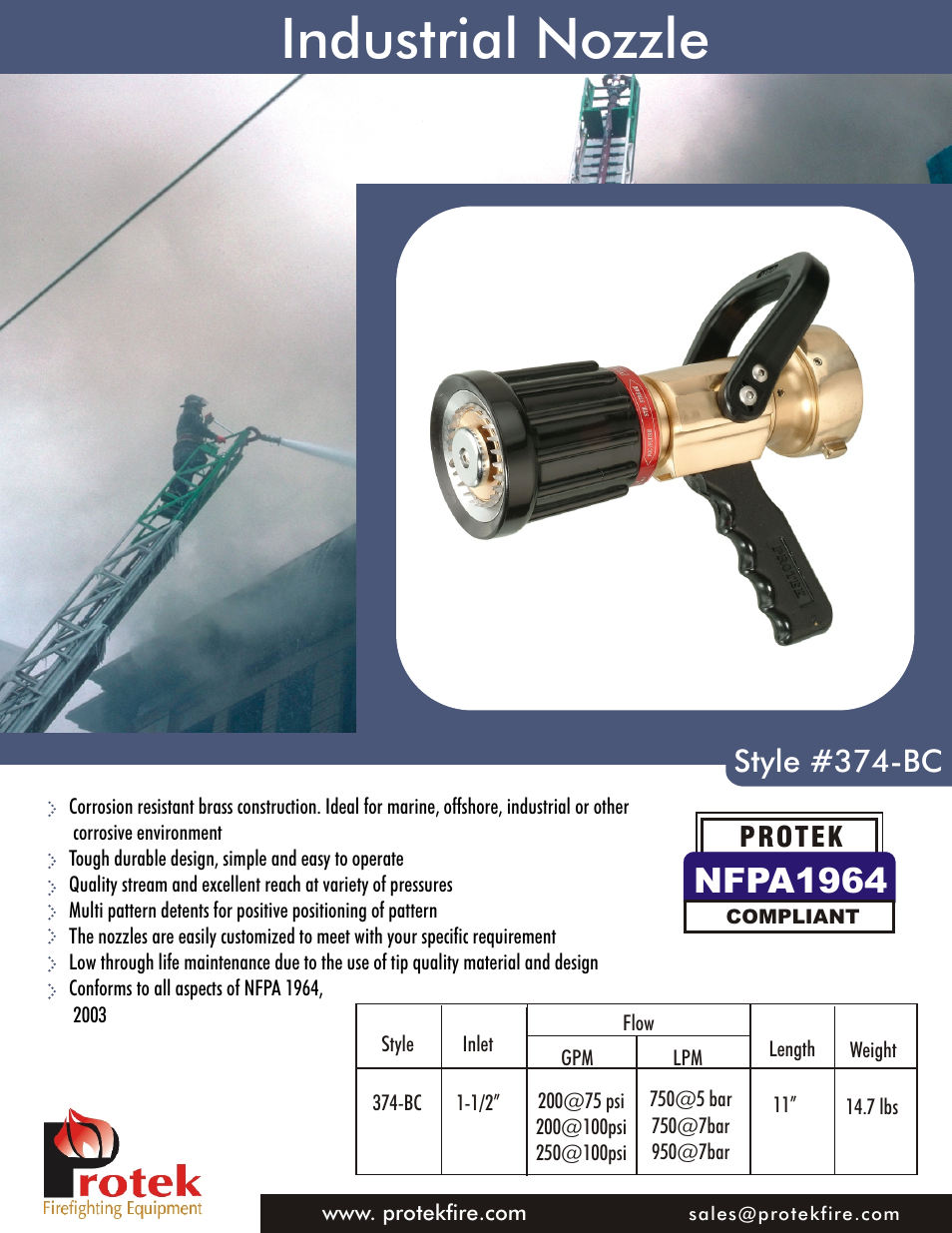 Protek 374-bc Shipboard Nozzle Bronze Construction User Manual | 2 pages