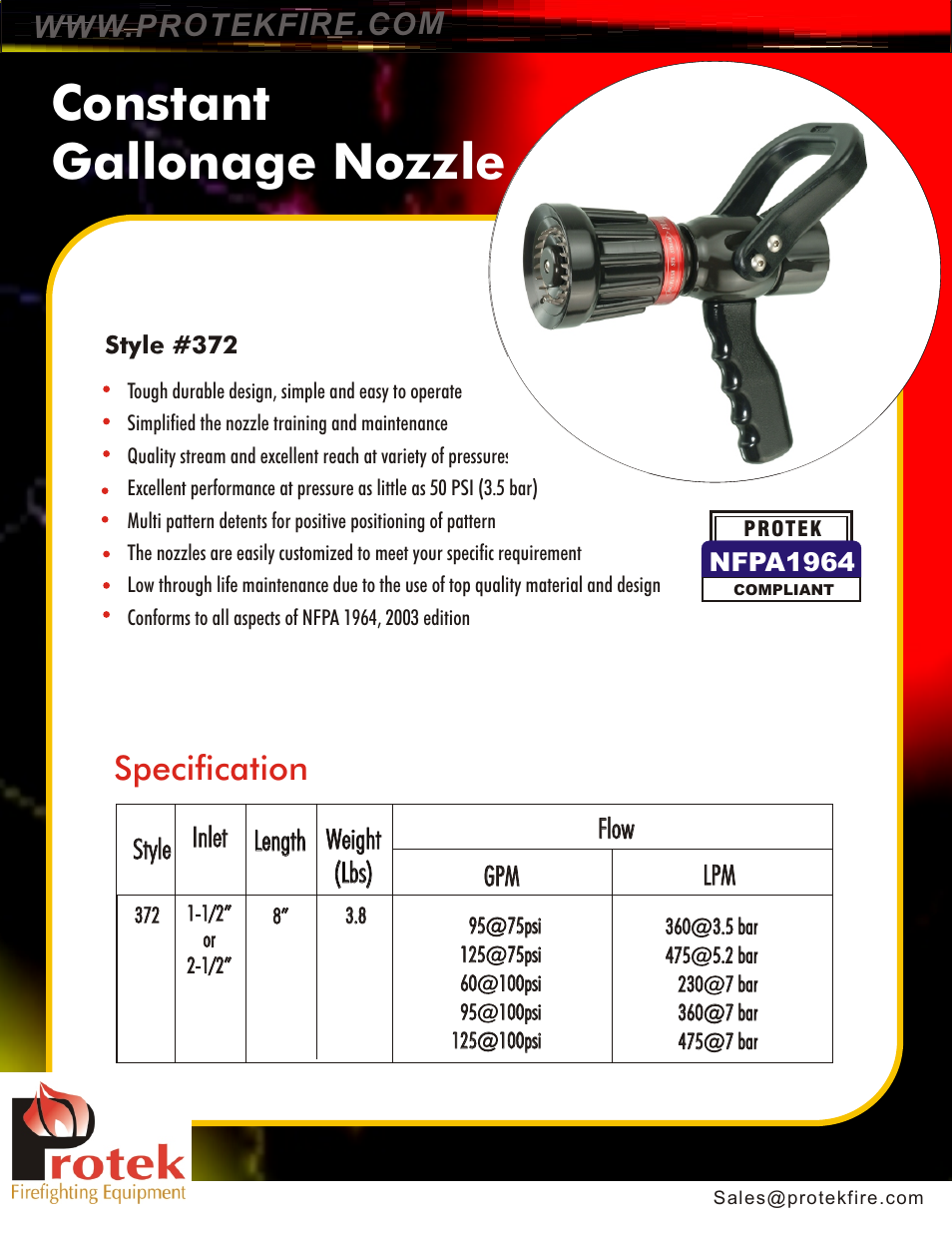 Protek 372 1.5 Constant Gallonage User Manual | 2 pages