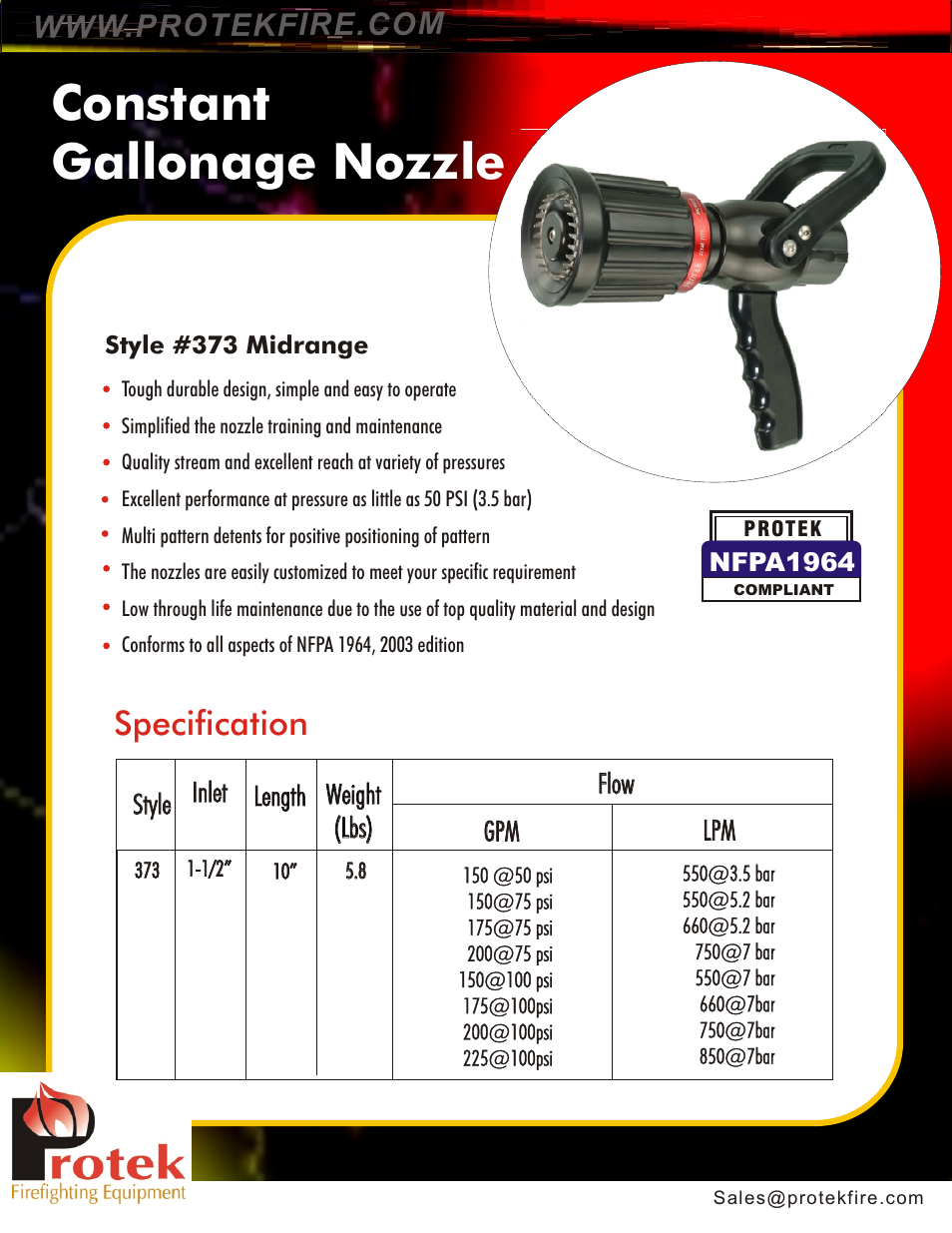 Protek 373 Mid-Range Constant Gallonage User Manual | 2 pages