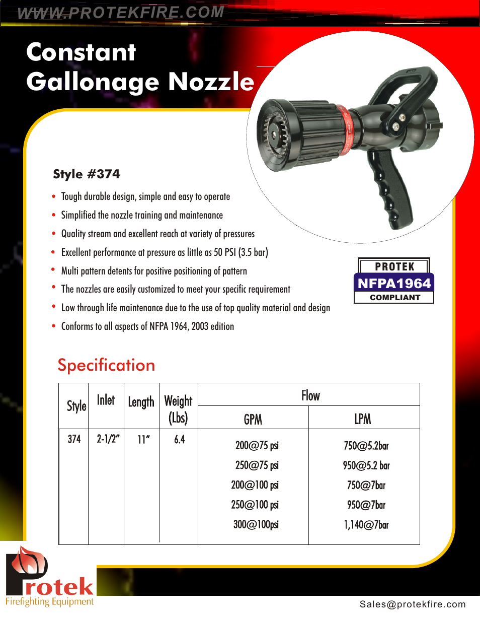 Protek 374 2.5 Constant Gallonage User Manual | 2 pages