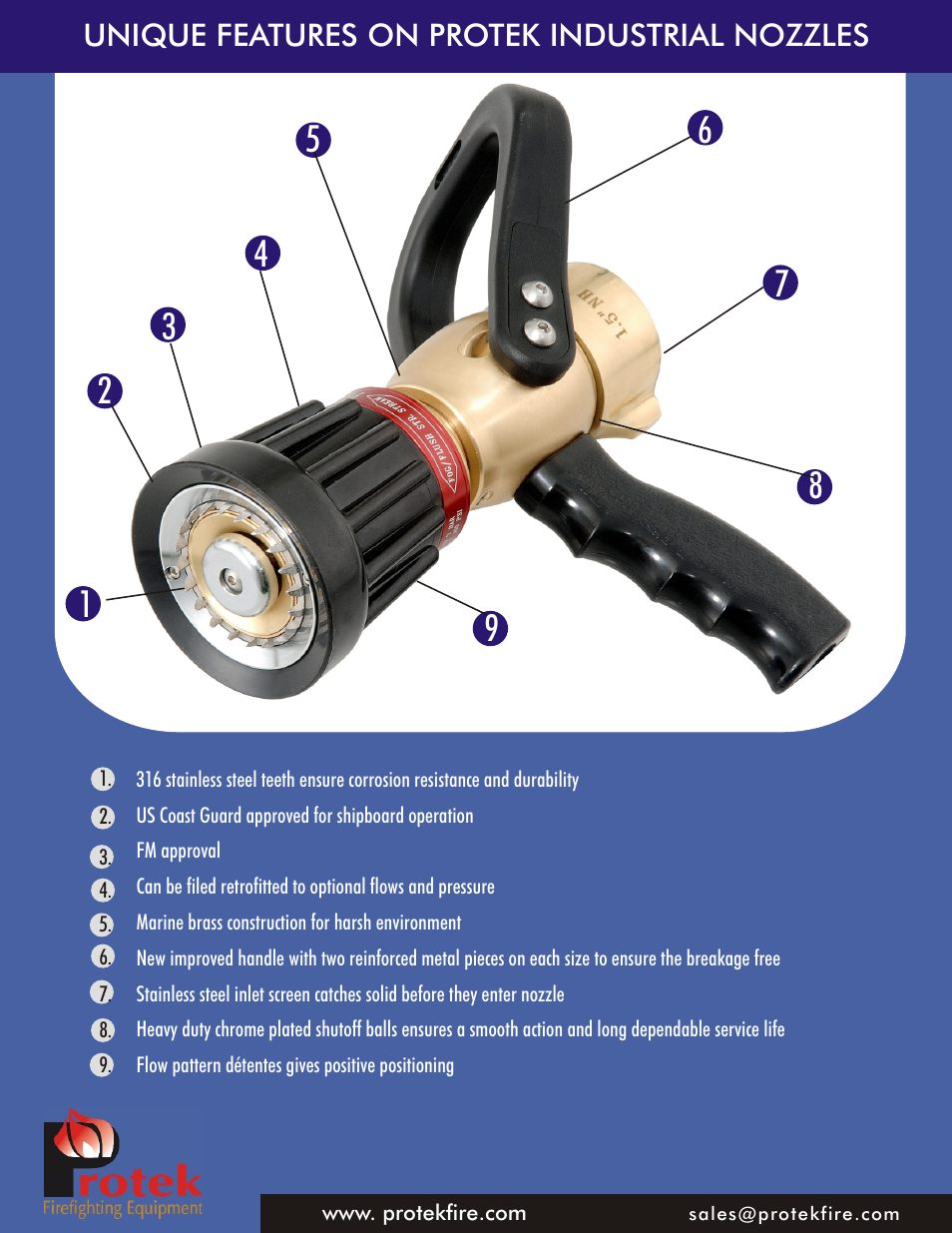 Unique features on protek industrial nozzles | Protek 372-bc Shipboard Nozzle User Manual | Page 2 / 2